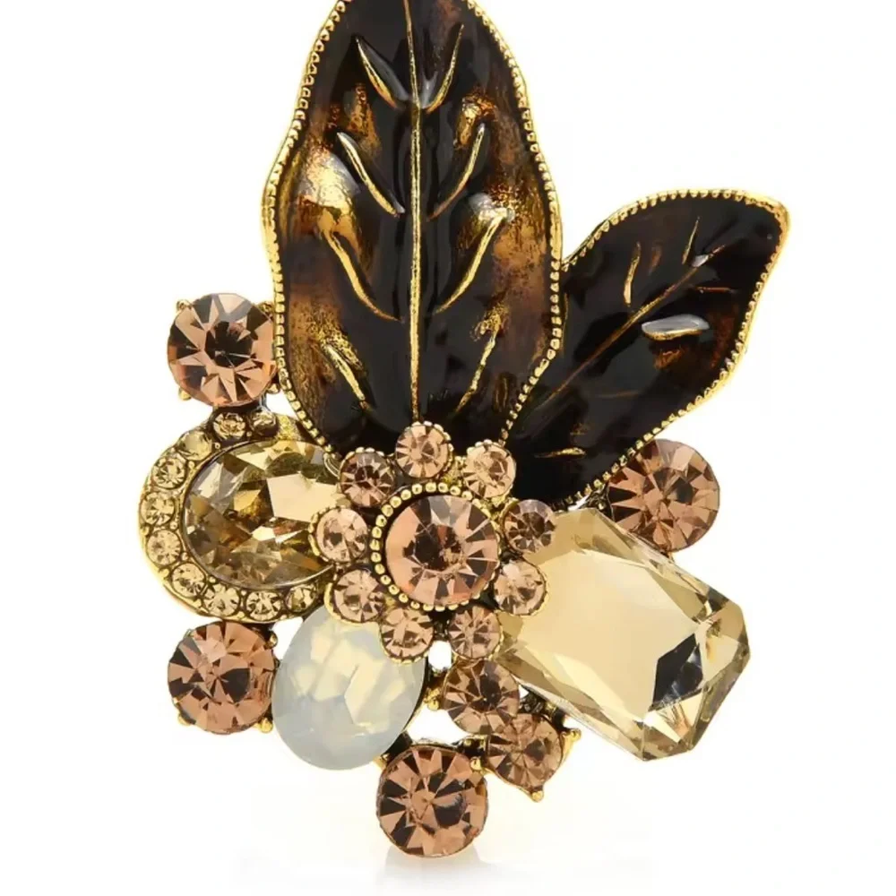 Avangarde Amber Brown Floral Crystal Brooch